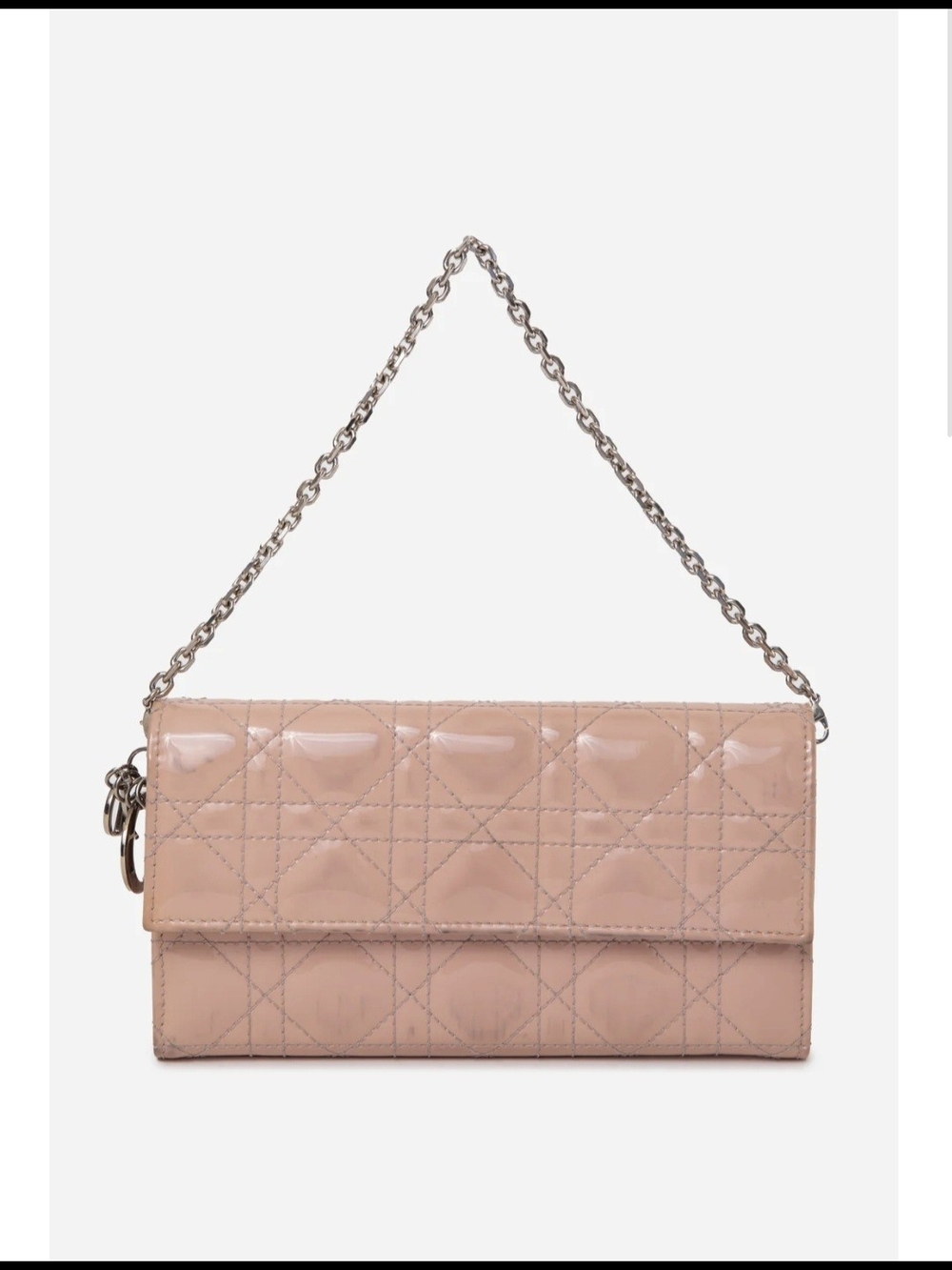 Christian Dior AUTHENTIC Beige Patent Cannage Rendezvous Chain Wallet